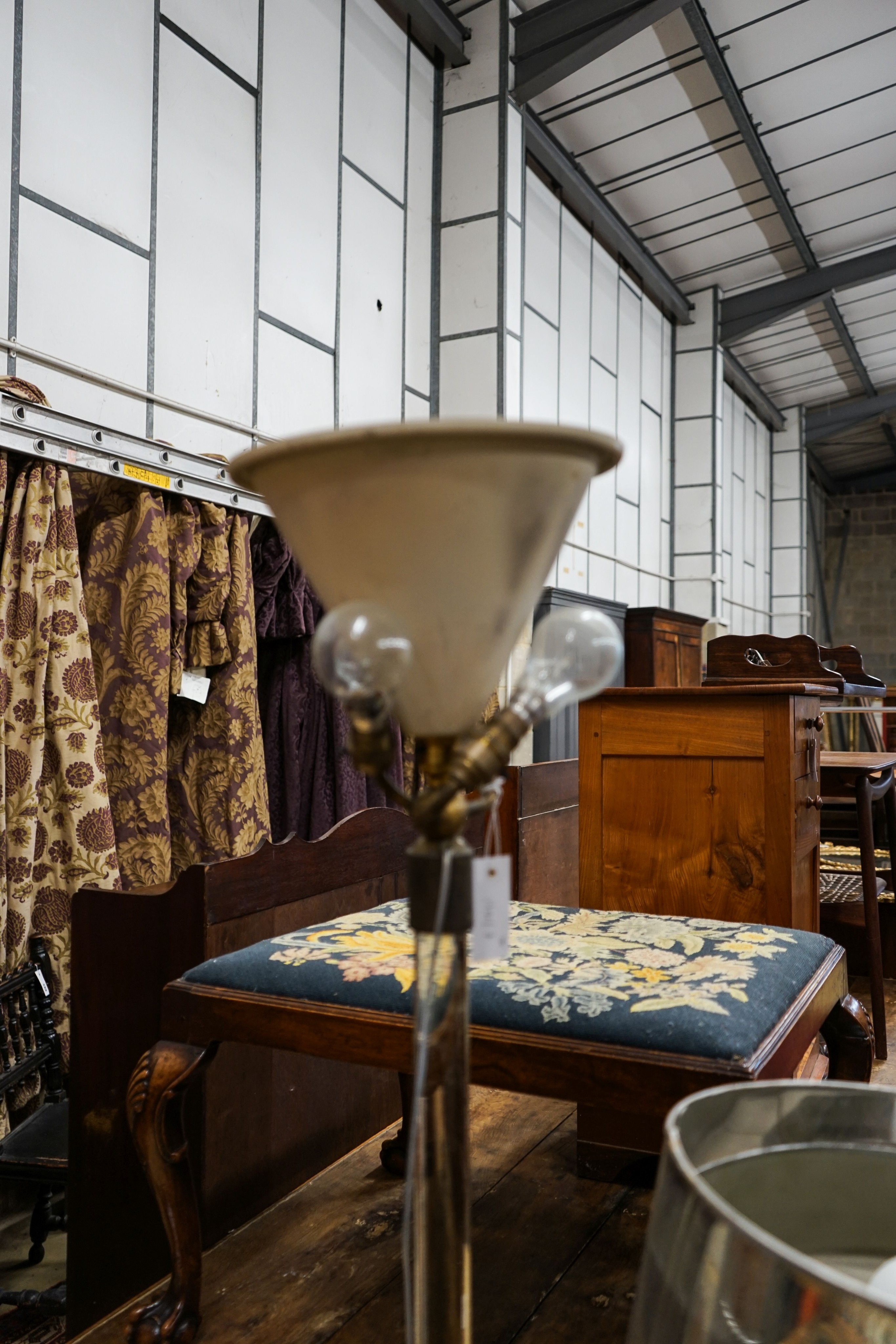 A mid century design perspex column uplighter floor lamp together with a chrome floor lamp, larger 168cm high